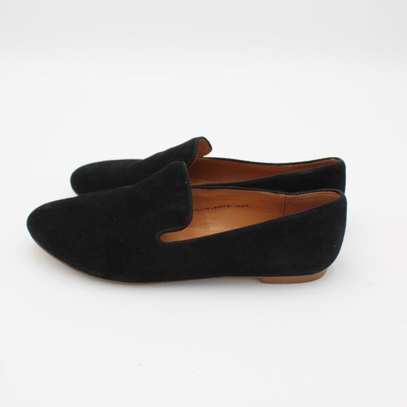 J Crew Suede Loafer Womens 7.5 Black Leather Minimalist Ballet Flat Slip On Shoe - Picture 2 of 9